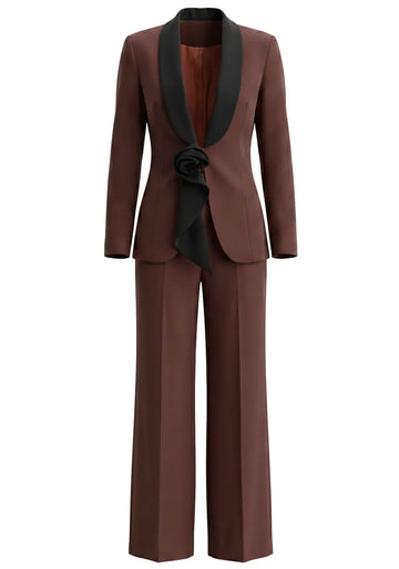 Floral Detail Suit Brown Black