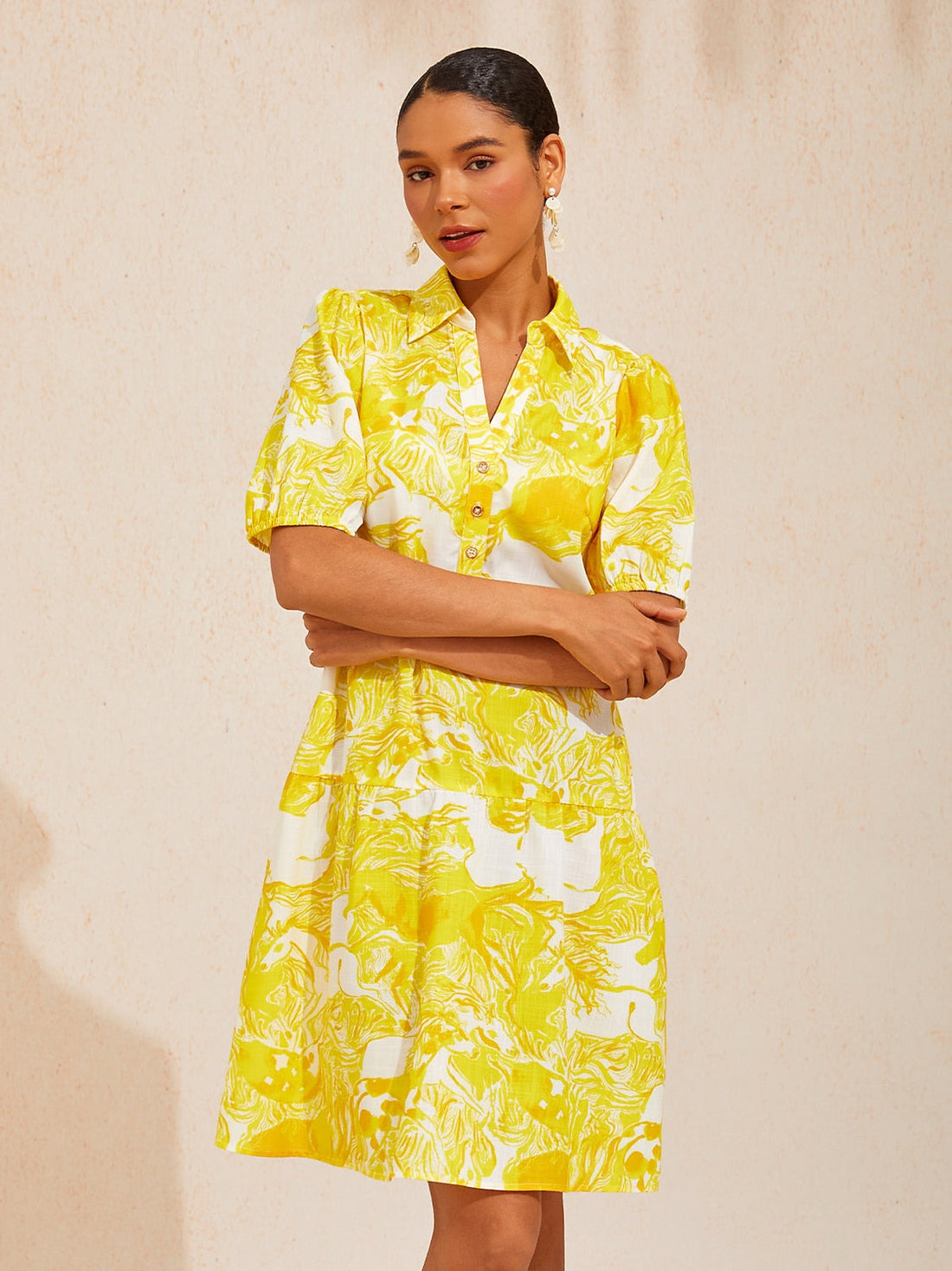 Graphic Art Mustang Linen Look Midi Dress