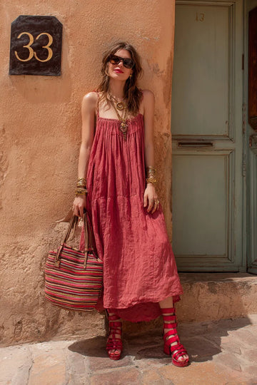 Women's Brick Red Spaghetti Strap Smocked Waist Maxi Dress