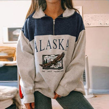 Women's Fashion Zipper Print Long Sleeve Blouse Hoodie Lady Wq42