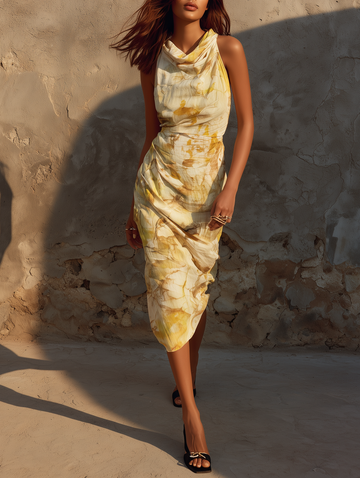 Women's Minimalist Ombré Print Cowl Neck Sleeveless Midi Dress MDZ2327D8Y