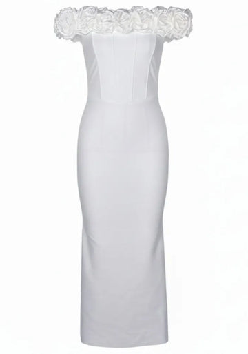 Floral Bardot Midi Dress White