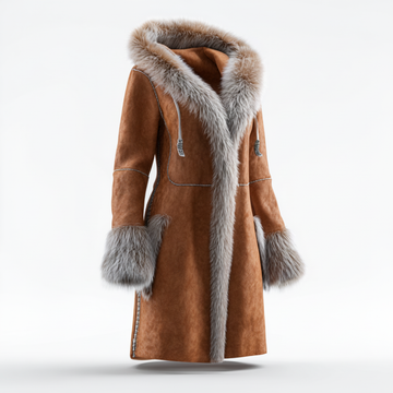 Vintage Long Fur Coat With Caramel Suede And Beachhead Collar For Women | Warm And Luxurious