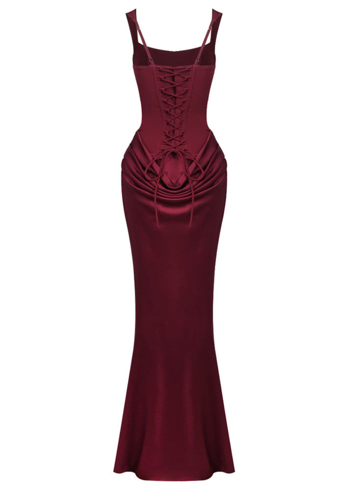 Draped Corset Maxi Dress Burgundy