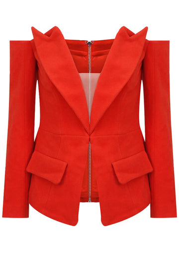 Long Sleeve Bardot Top Red
