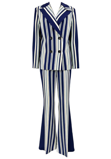 Long Sleeve Stripes Suit Blue