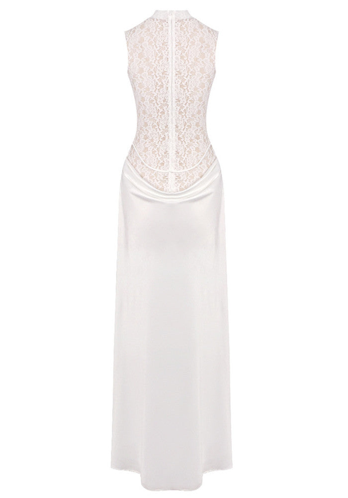 Lace Floral Detail Maxi Dress White
