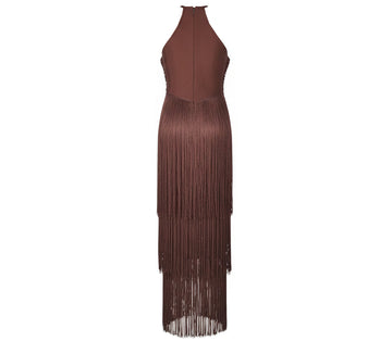 Halter Tassel Maxi Dress Brown