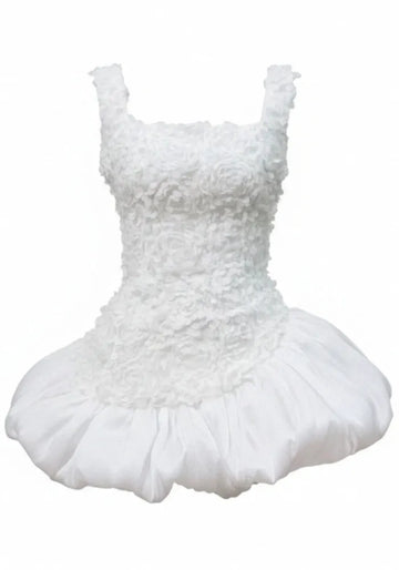Floral Corset Bubble Dress White