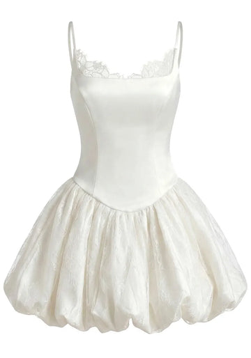 Lace Insert Bubble Dress White