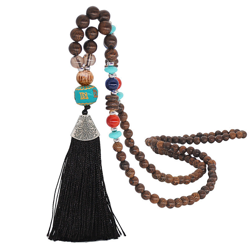 Unisex Vintage Pendant Wooden Bead Necklace