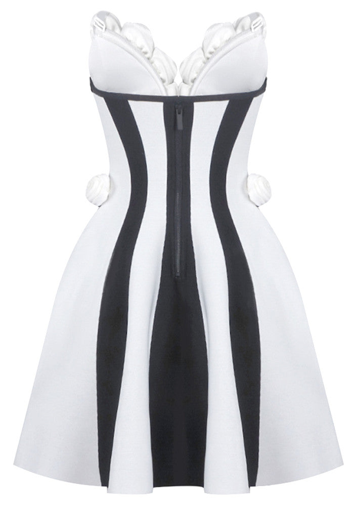 Strapless Floral A Line Dress Black White
