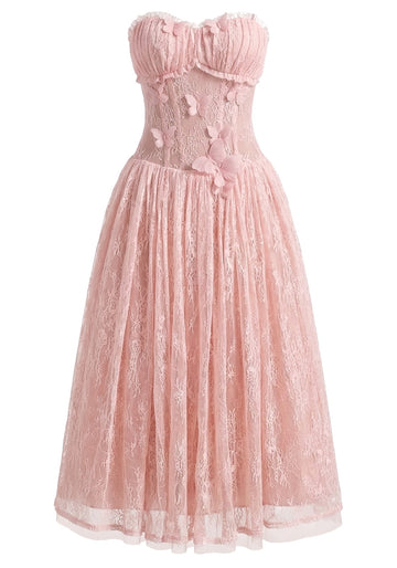 Strapless Butterfly Lace Corset Maxi Dress Pink