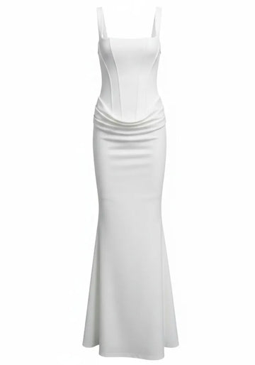 Corset Draped Maxi Dress White