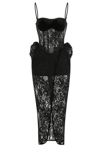 Structured Lace Maxi Dress Black