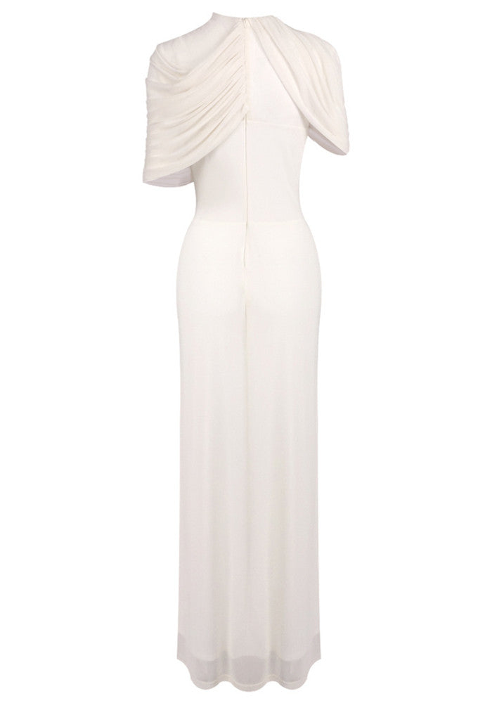 Draped Design Maxi Dress White