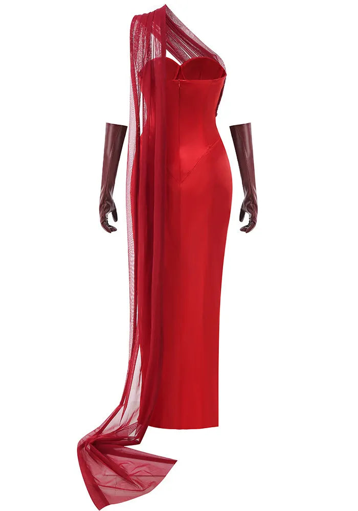 Strapless Bustier Maxi Dress Red