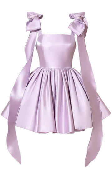 Bow Detail Skater Silk Dress Lavender