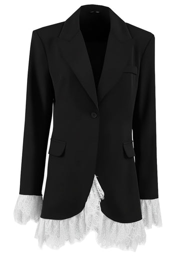 Long Sleeve Lace Blazer Dress Black White
