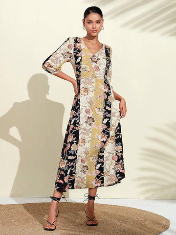 Floral Maxi Weddig Guest Dress with Pocket