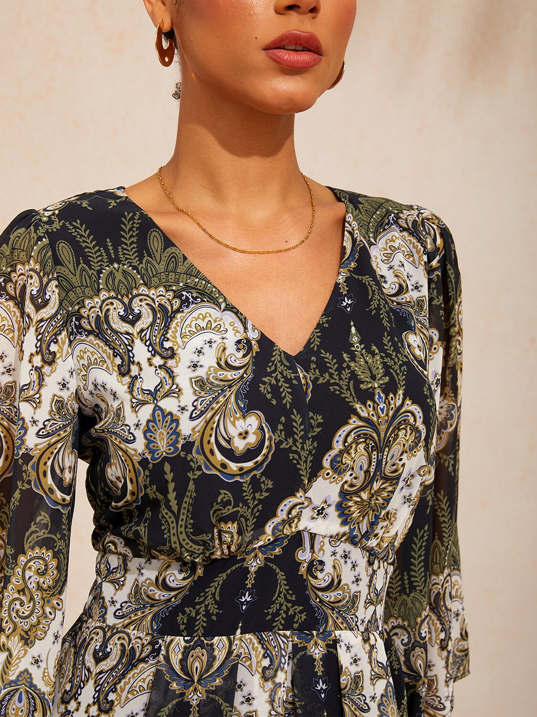 Green Mandala Floral Flowy Chiffon Maxi Dress