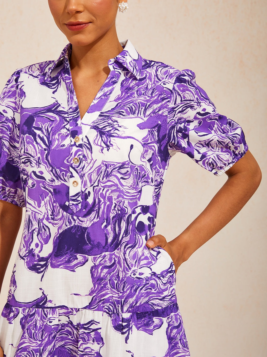 Graphic Art Mustang Linen Look Midi Dress