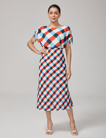 Geometric Print Ruched Maxi Dress