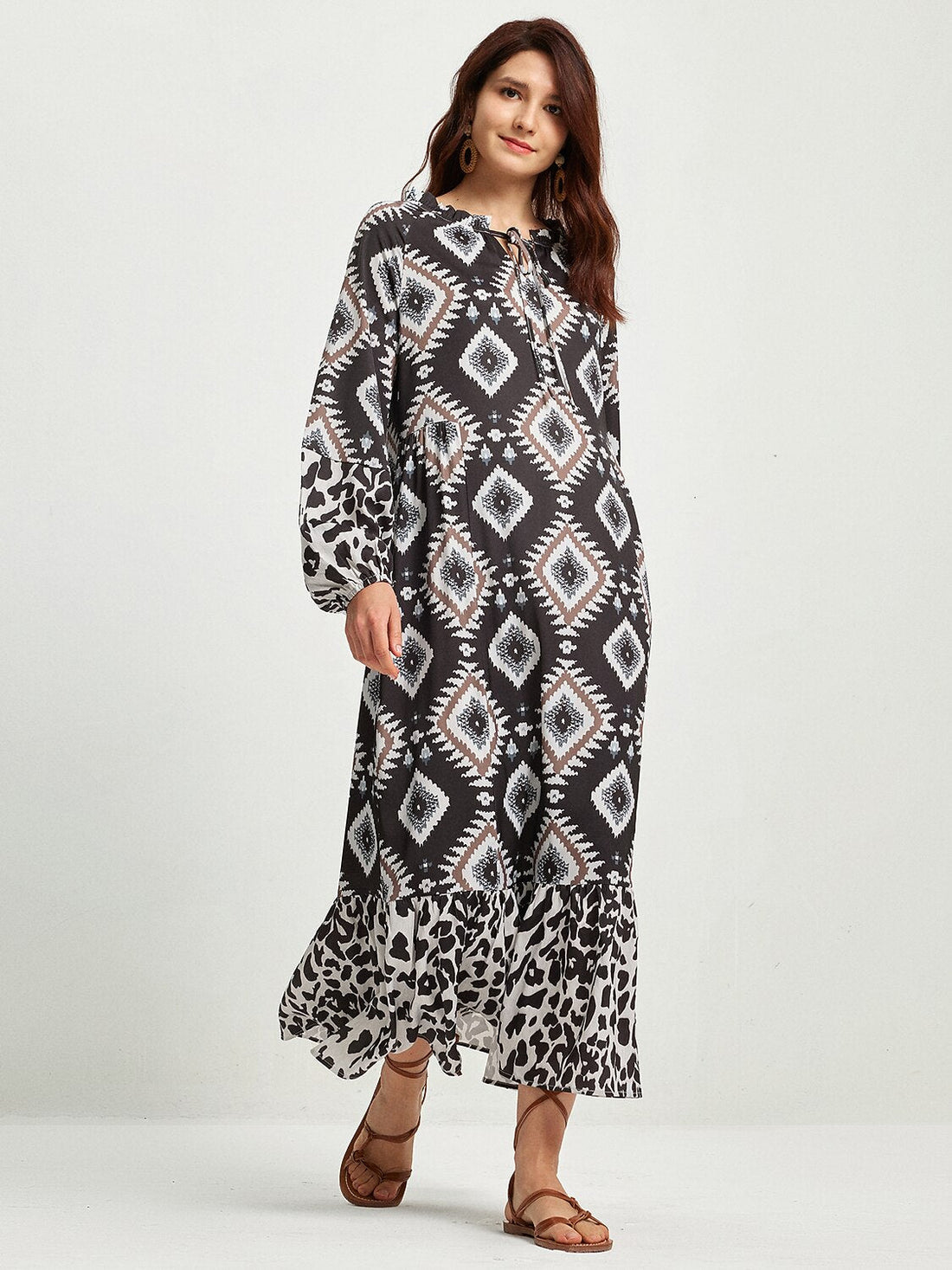 Boho Abstract Animal Print Maxi Dress