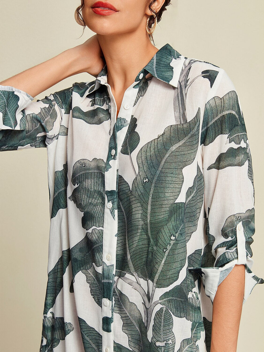 Tropical Leaves Print Maxi Dress