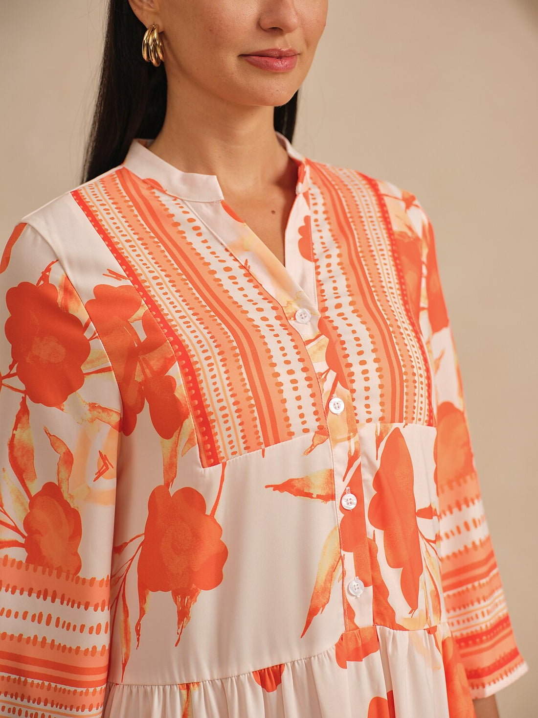 Satin Loose Stand Collar Floral Maxi Dress