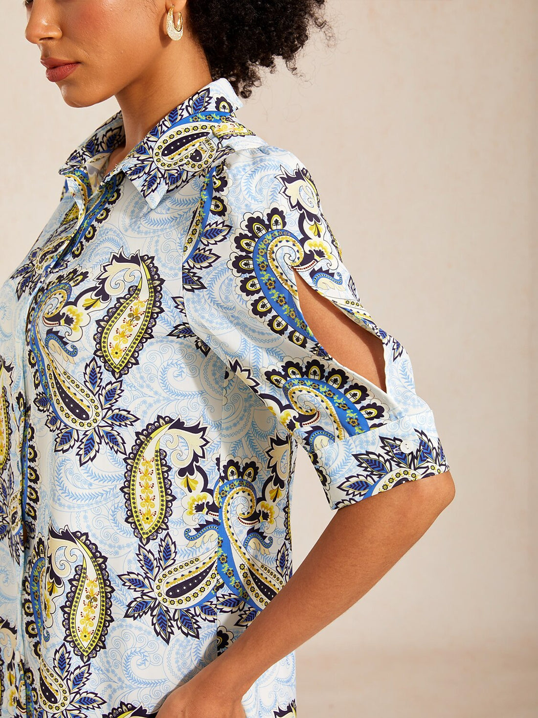 Skyline Paisley Flora  Silky Satin Shirt Dress