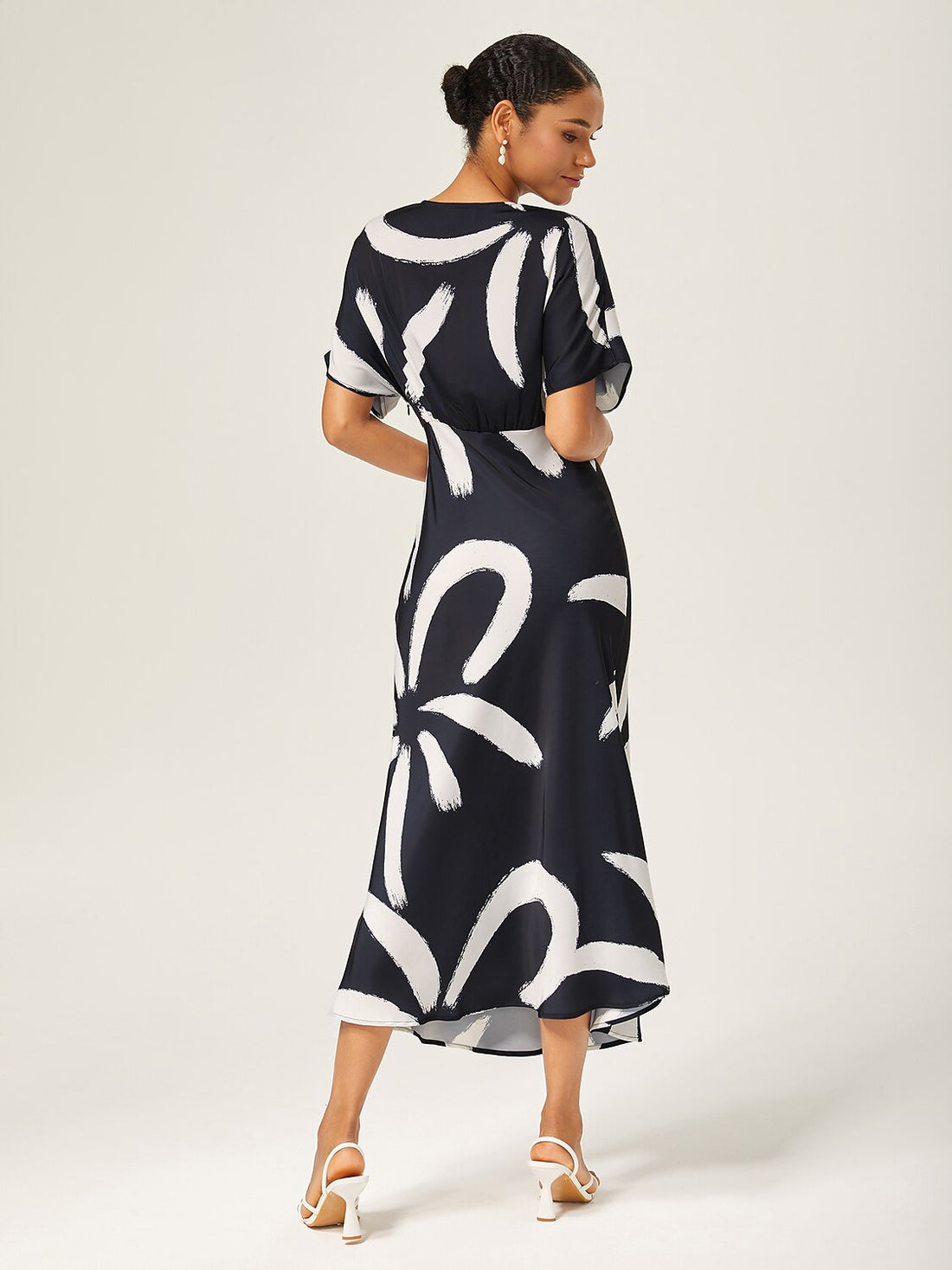 Abstract Floral Print Satin Maxi Dress