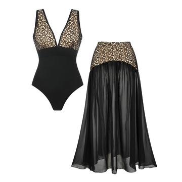 V Neck Lace Cutout Swimsuit Set(s)
