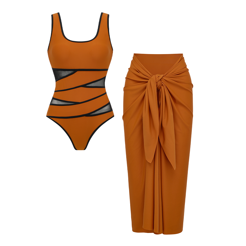 See Through Color Block Swimsuit Set(s)