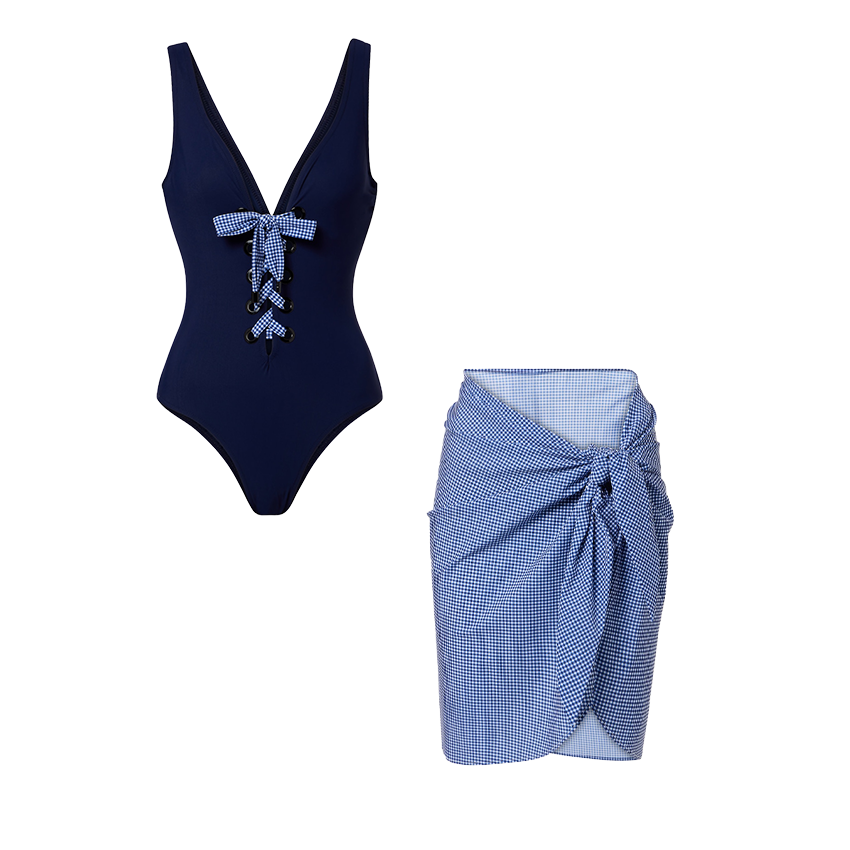 V Neck Color Block Swimsuit Set(s)
