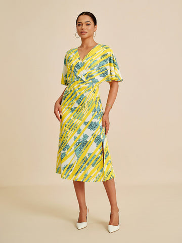 Bold Print Batwing Sleeve Midi Dress