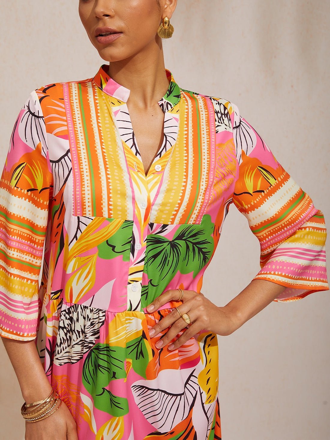 Wild Hibiscus Dream Silky Satin Ruched Maxi Dress