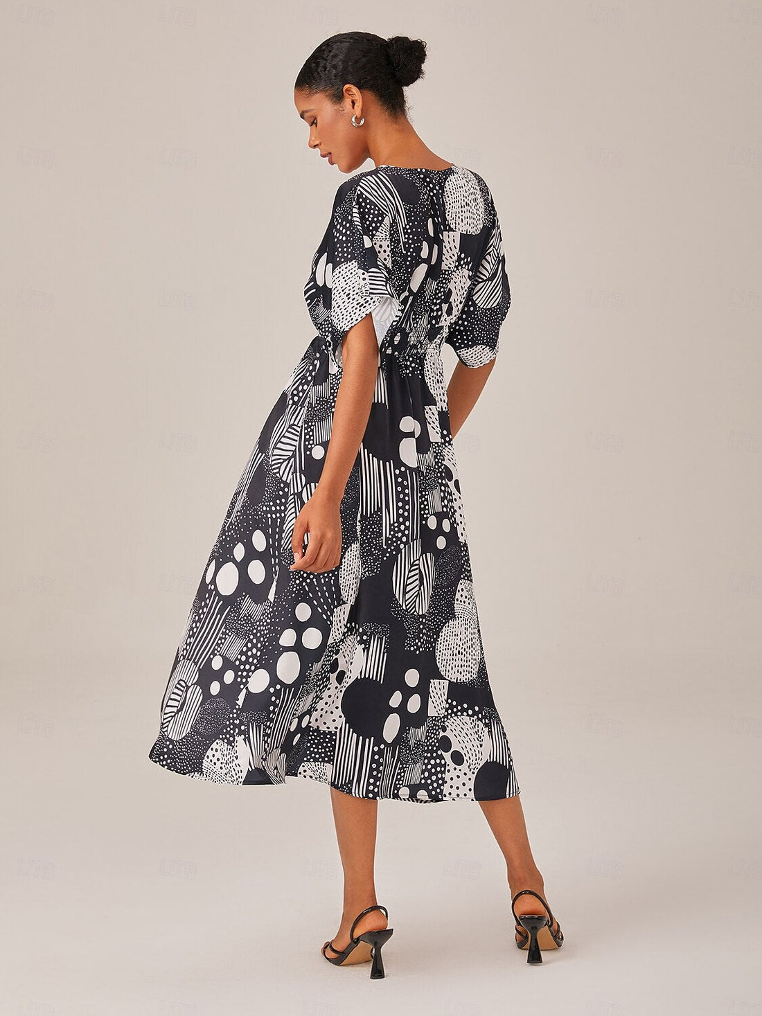 Chiffon Geometric Polka Dot Print Midi Dress