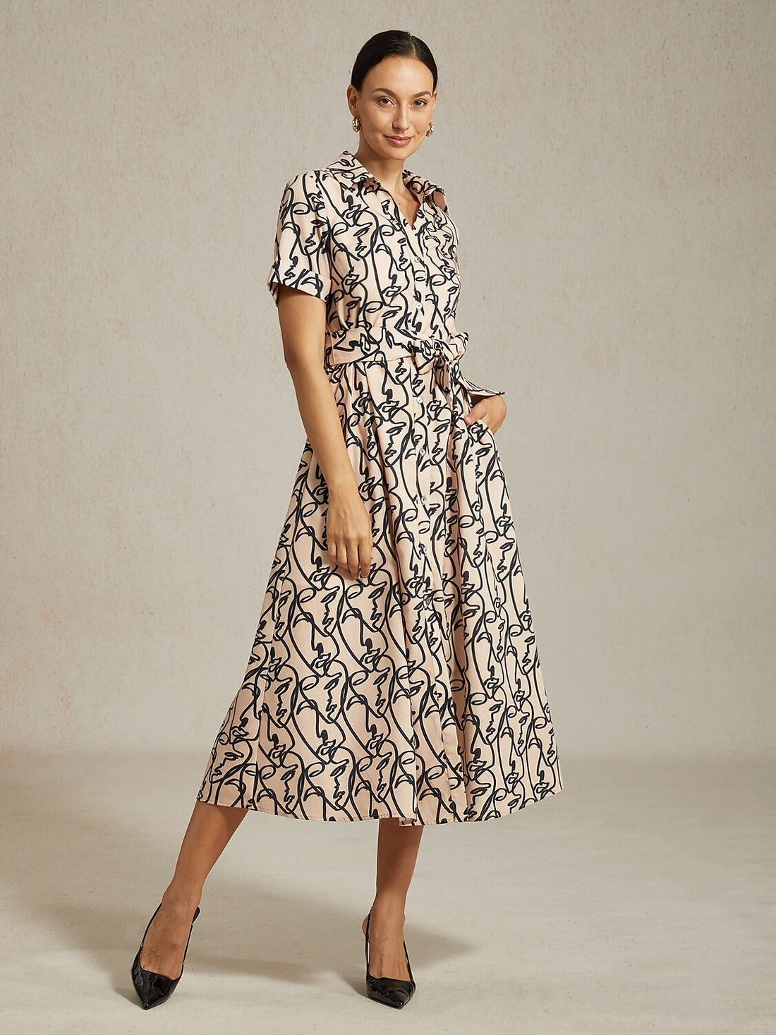 Abstract Art Pattern Shirt Collar Dress