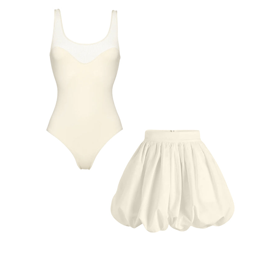 Ice Silk White Mesh Paneling Swimsuit Set(s)