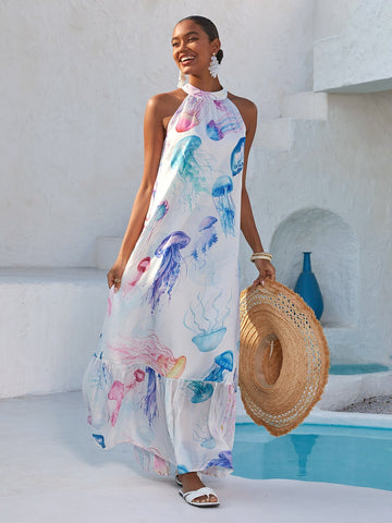 Ethereal Jellyfish Drift Chiffon Maxi Dress