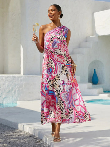 Blush&Beast Silky Satin Pink Paisley Maxi Dress