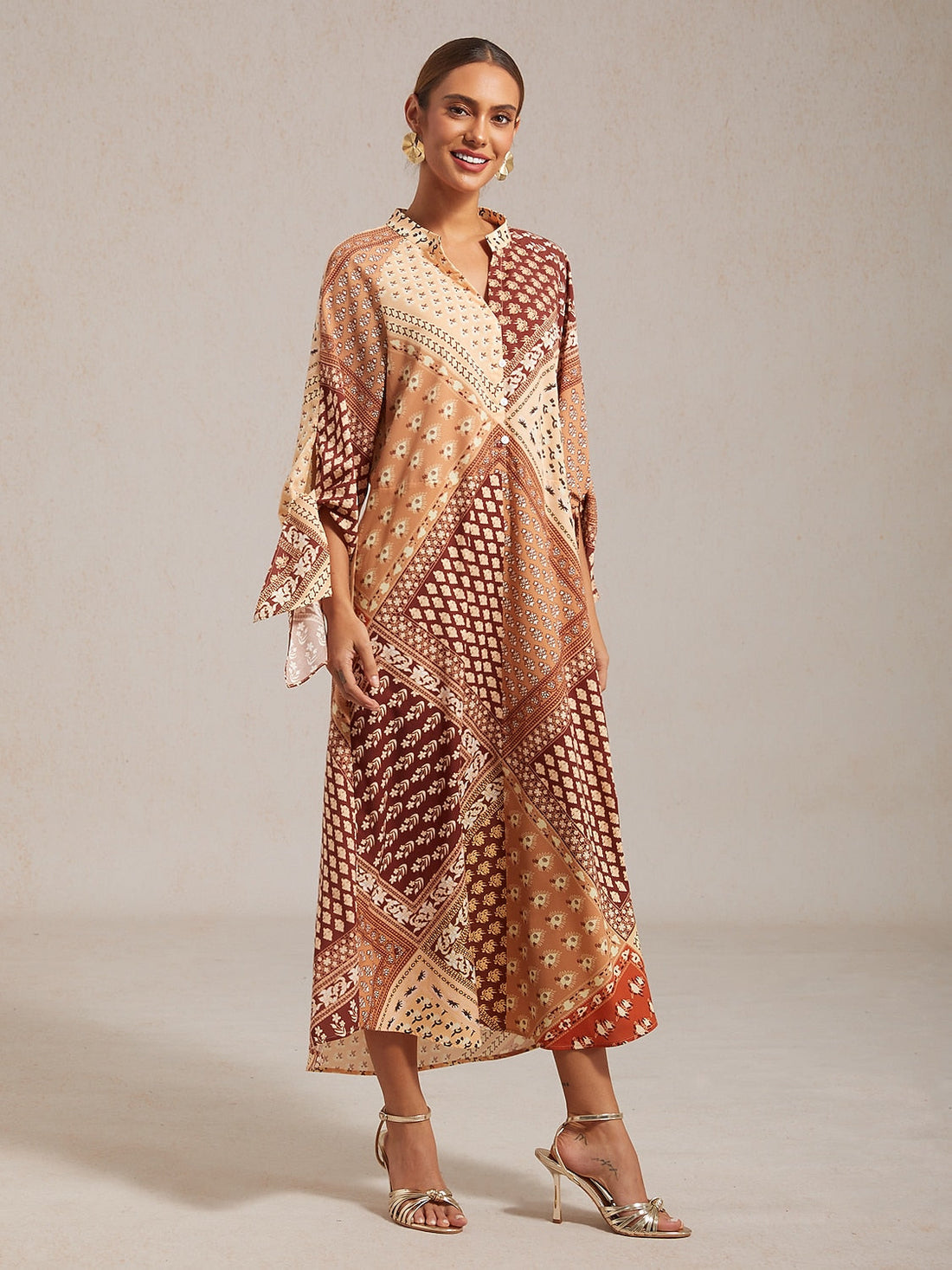 Geometric Floral Patchwork Print Maxi Dress