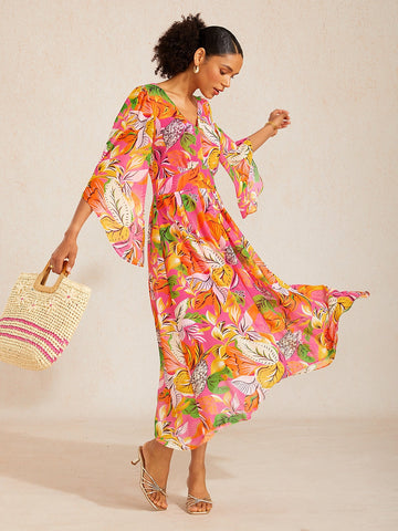 Wild Hibiscus Dream Flowy Chiffon Maxi Dress