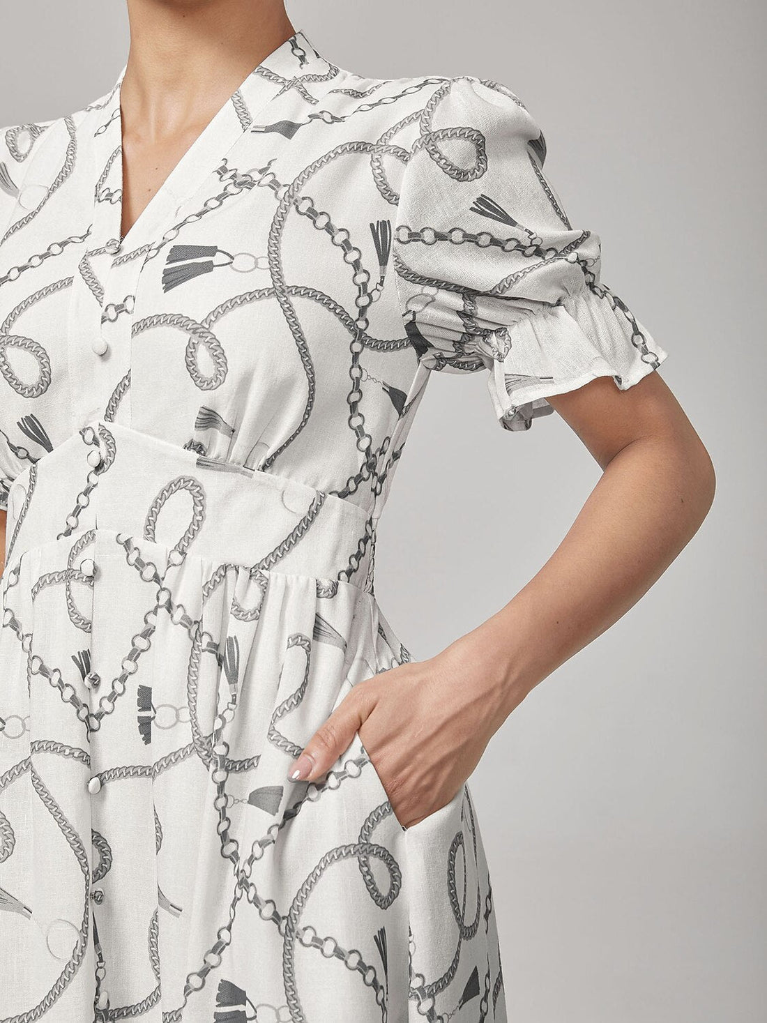 Chain Print Smocked Back Corset Midi Dress