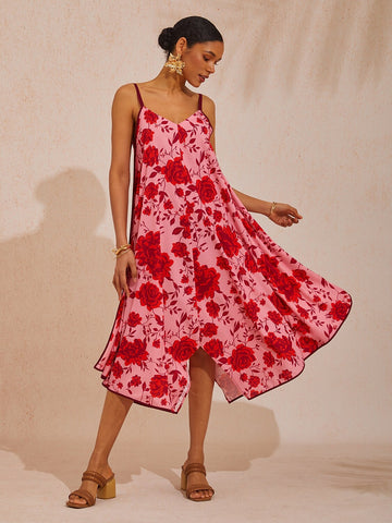 Spring Blooms Airy Cotton Look A-Line Cami Dress