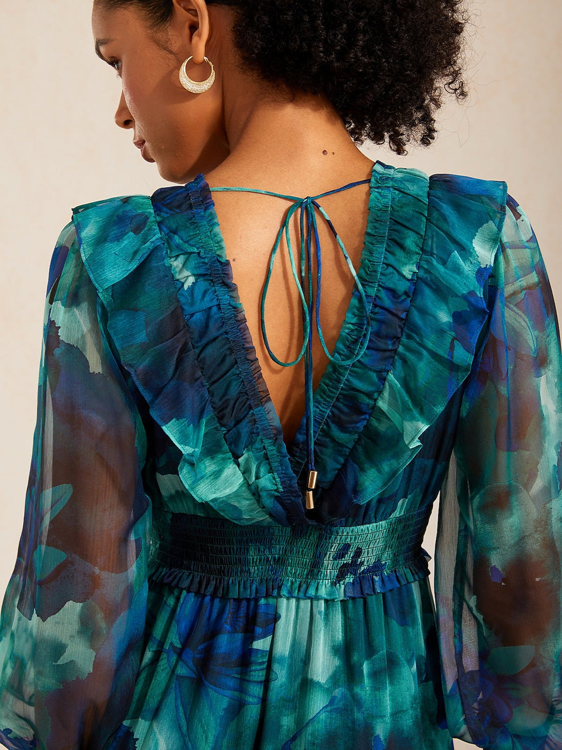 Ocean Bloom Reverie Flowy Chiffon Maxi Dress