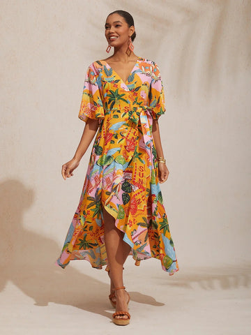 Summer Escape Silky Satin Floral Maxi Dress
