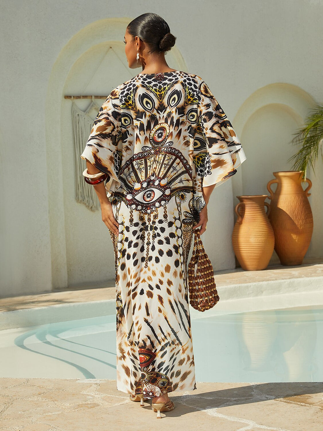 Vintage Leopard Jewelry Flowy Chiffon Maxi Dress