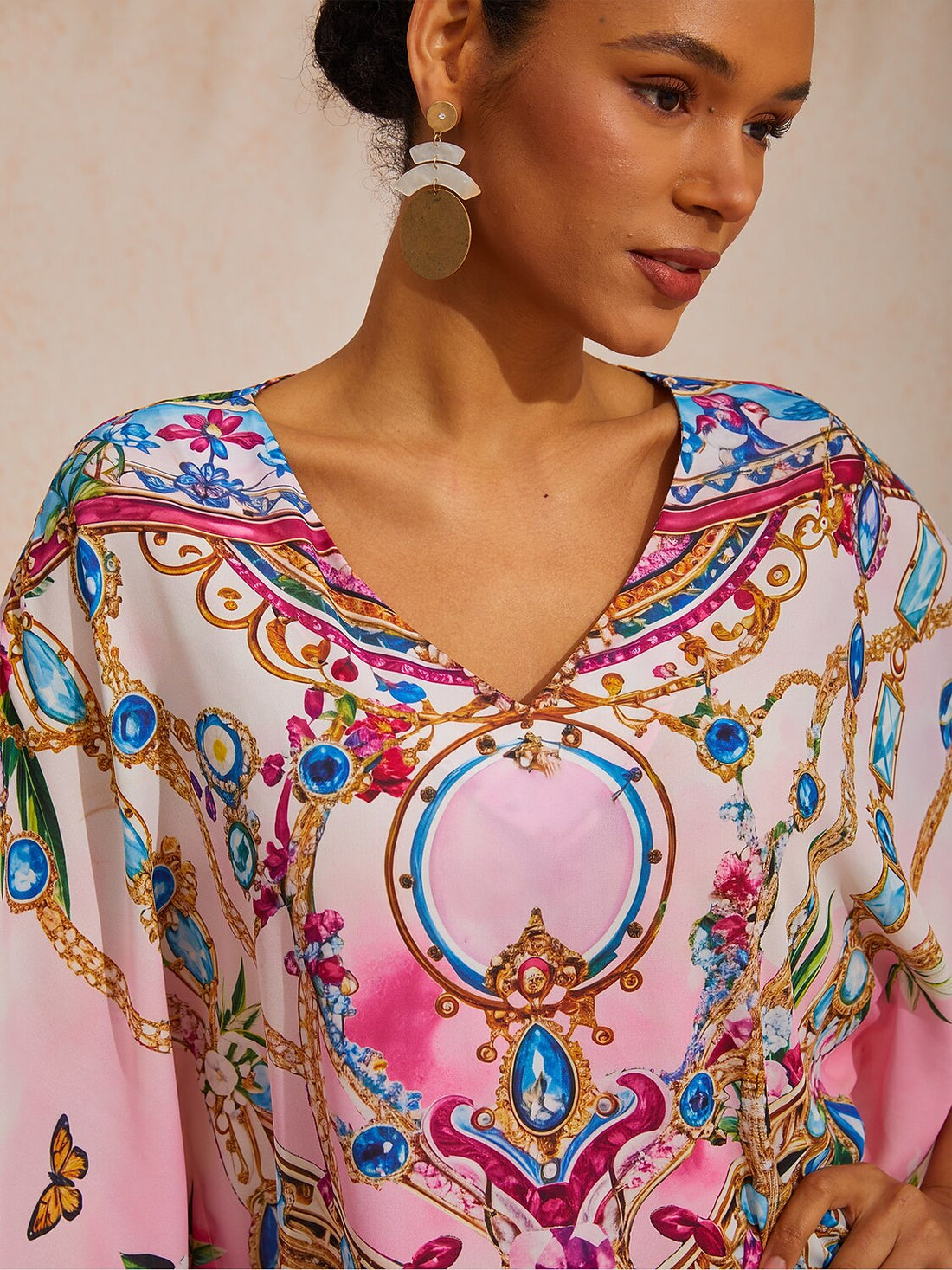 Pink Jungle Party Flowy Chiffon Diamond Maxi Dress